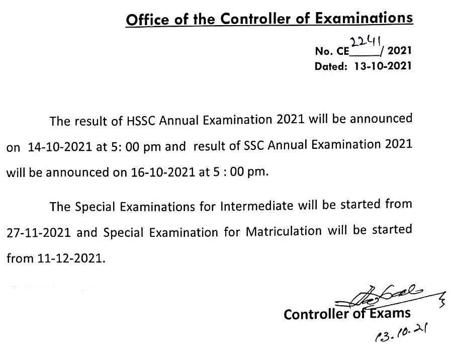 BISE Rawalpindi Board HSSC Inter 2nd Year 12th class Result 2021