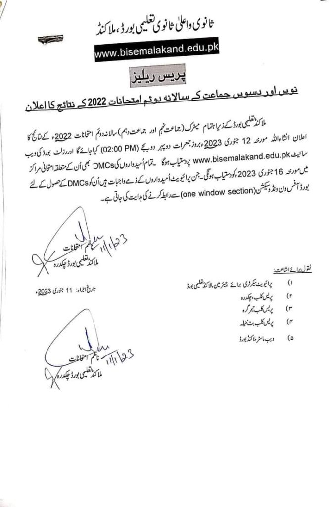 BISE malakand matric board result